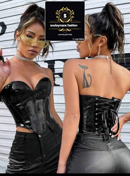 Corset en simili cuir noir