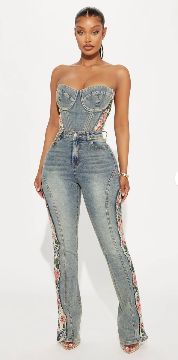 Bustier en jean floral élégant