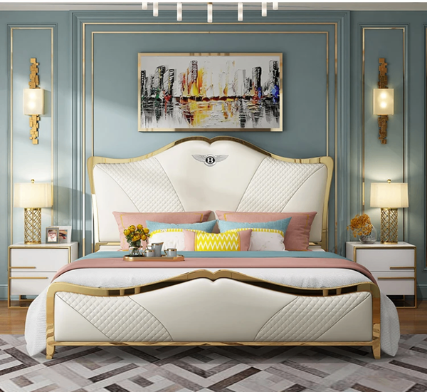 Lit design luxe avec tête de lit capitonnée