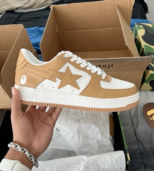 Sneakers en cuir marron et blanc