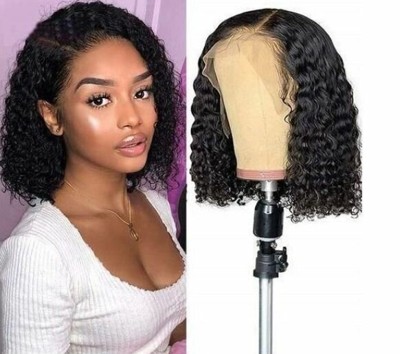 Women's Short Black Curly Wig And Lace Headgear