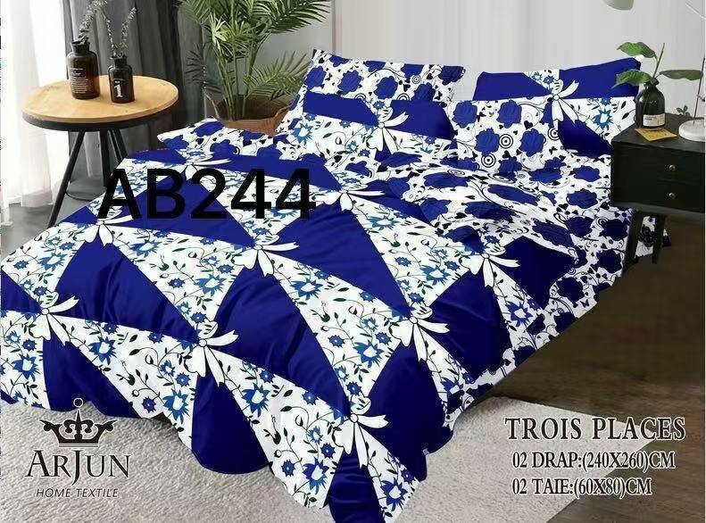 Parure de lit double bleu floral