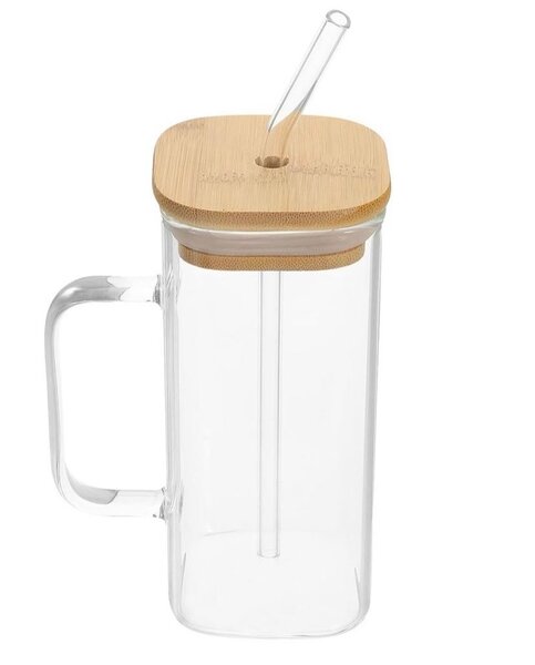 500ml Borosilicate Plain Square Glass Coffee Tea Cup with Ba