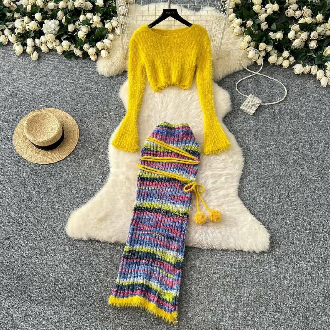 Two pieces knit skirt set