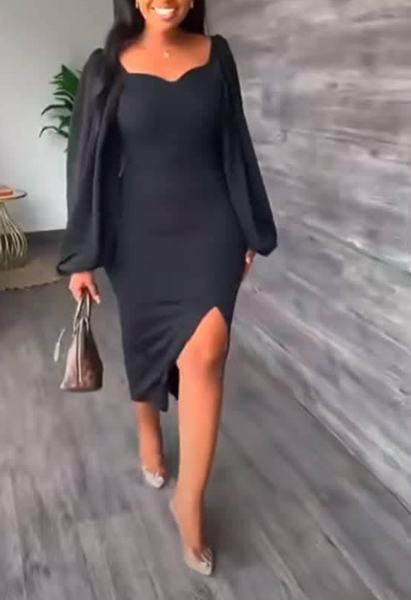 Long sleeves black dress