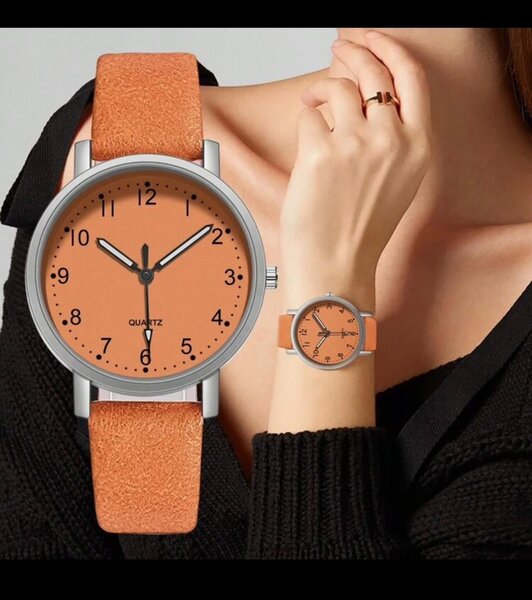 Montre en cuir orange pour femme