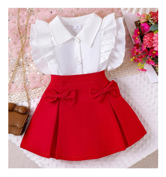 Ensemble chic fille robe blanche rouge