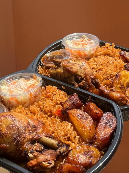 Jollof and Chicken with Plantain