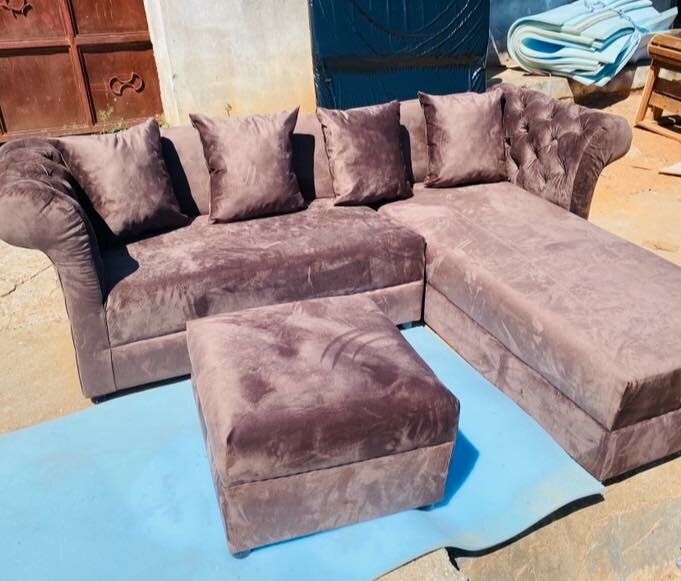 Sofa with ottoman, brown color