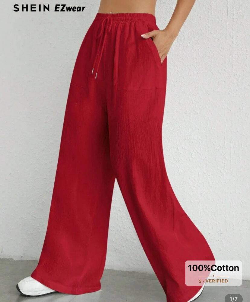 Pantalon large rouge en coton