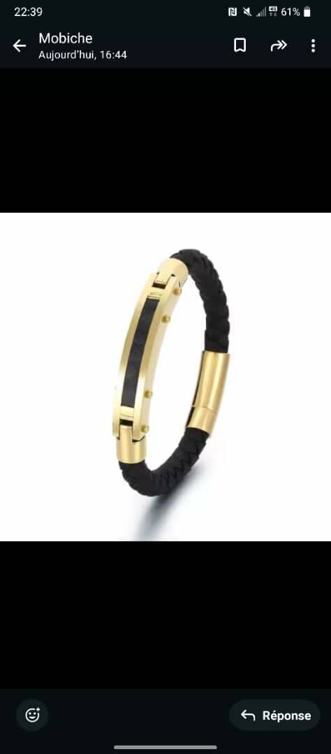 Bracelet cuir et acier doré