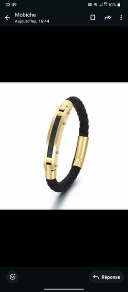 Bracelet cuir et acier doré