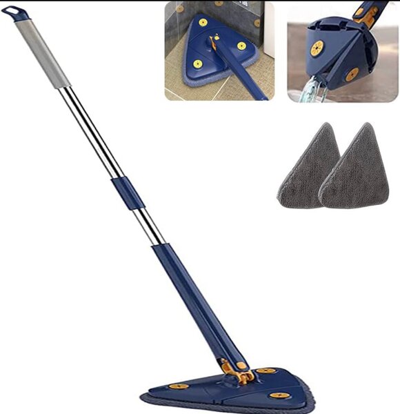Balai de nettoyage triangle rotatif à 360 ° avec 2 têtes de