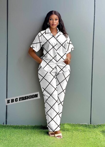 Ensemble pantalon chemise à carreaux femme