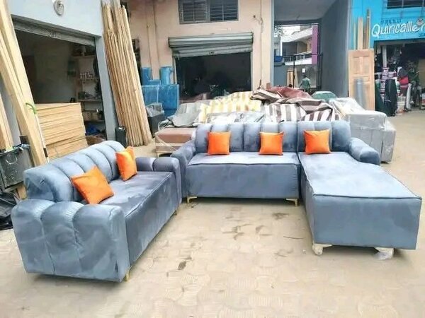 Canapé d'angle en cuir gris