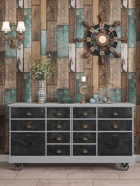 Papier peint effet bois vintage