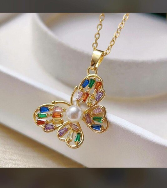 Multicolor Butterfly Pendant Necklace