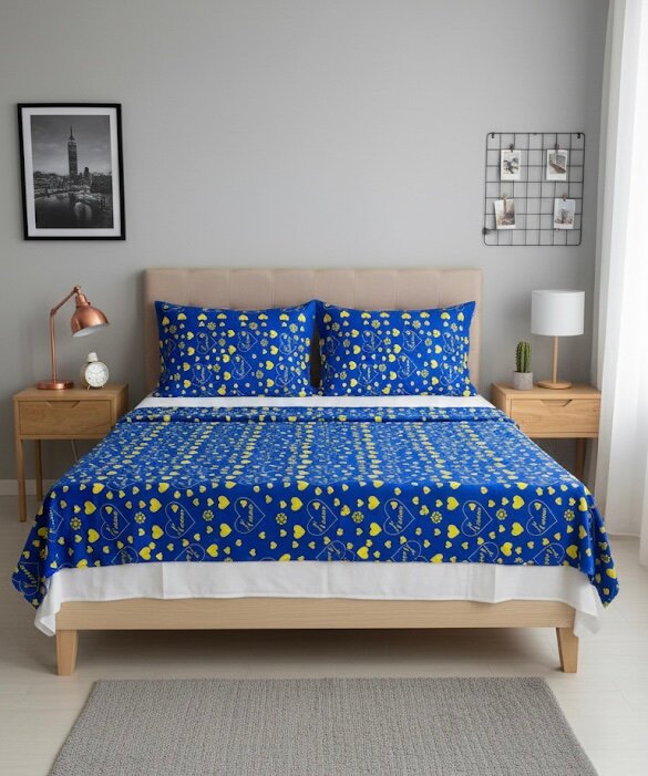 Parure de lit bleu motifs cœur