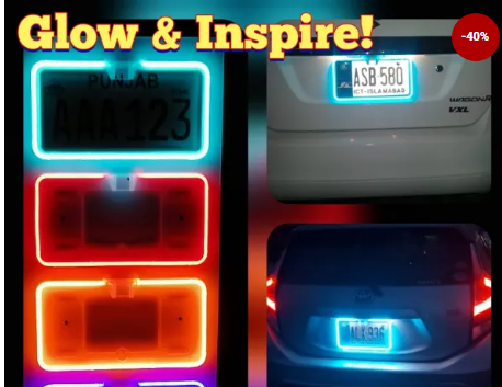 Full Neon Car Number Plate Frame With Camera Option 2pc