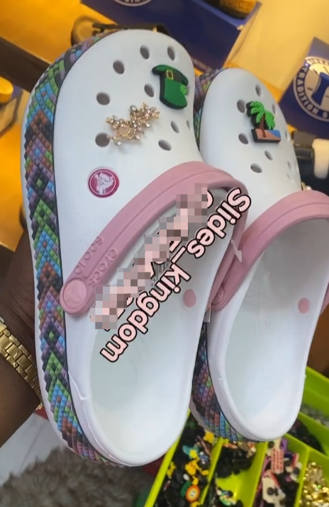 Women's pink and white crocs