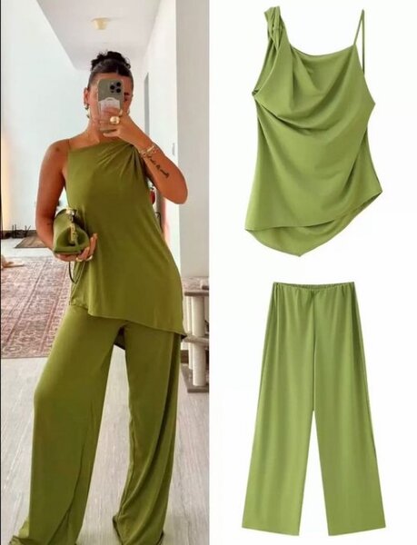 Ensemble asymétrique vert élégant