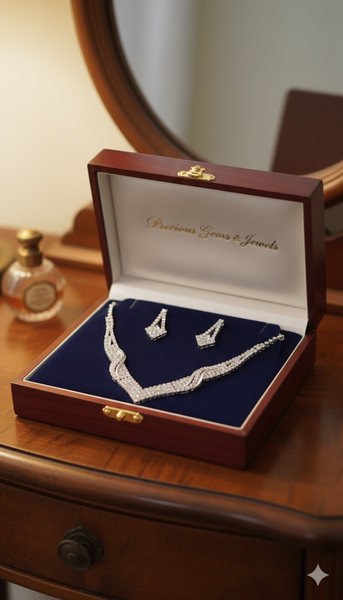 Parure de collier et boucles d'oreilles en diamant