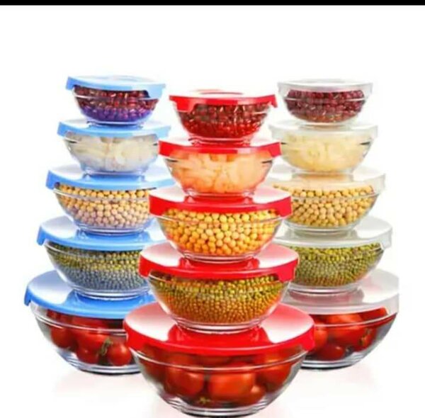5 in 1 storage glass bowls with rubber lids