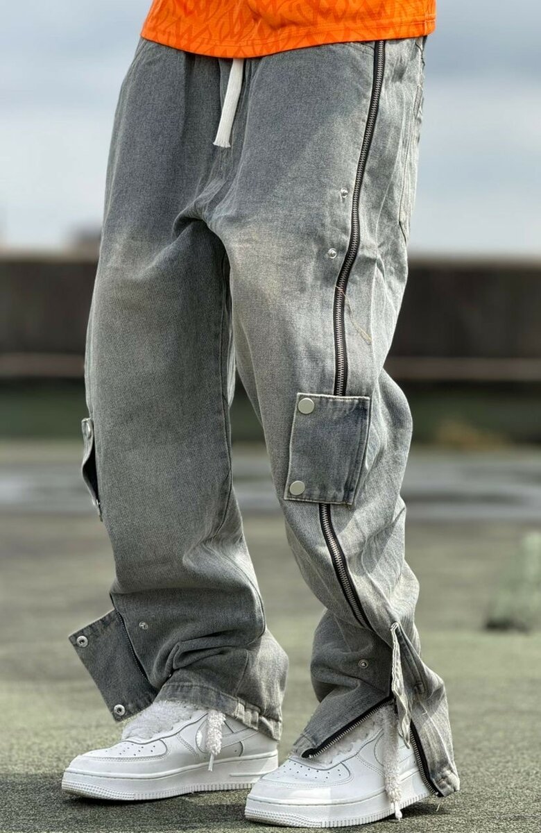 Pantalon cargo en denim gris tendance