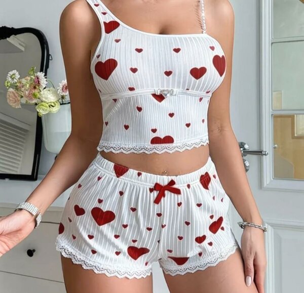 Ensemble pyjama femme coeurs
