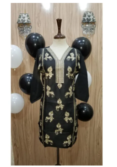 Summer Black linen Gold Embroided kurta Girls&women