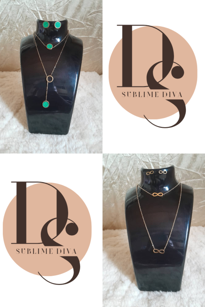 Ensemble chaine, boucle d'oreille et bracelet