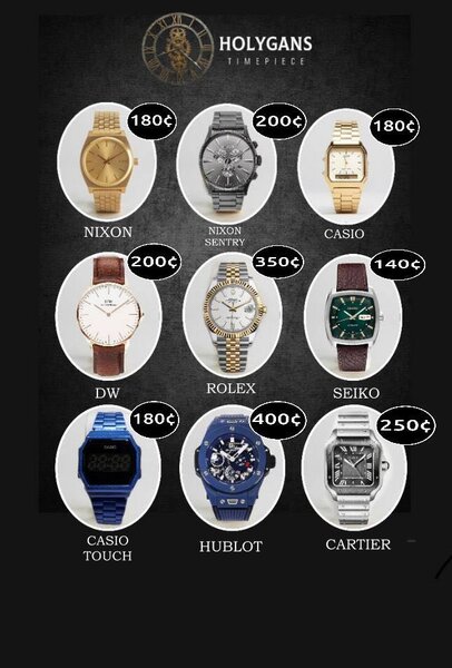 HOLYGANS TIMEPIECE PRICE LIST