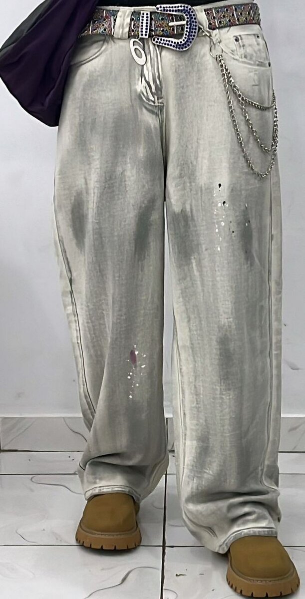 Jean large à chaîne mode