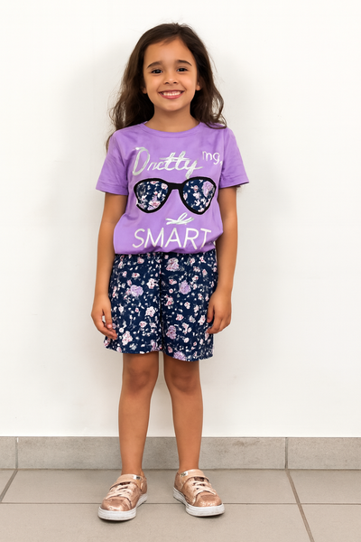 T-shirt fille violette fleurie