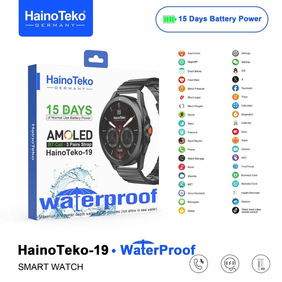Montre Connectée HainoTeko-19 Étanche
