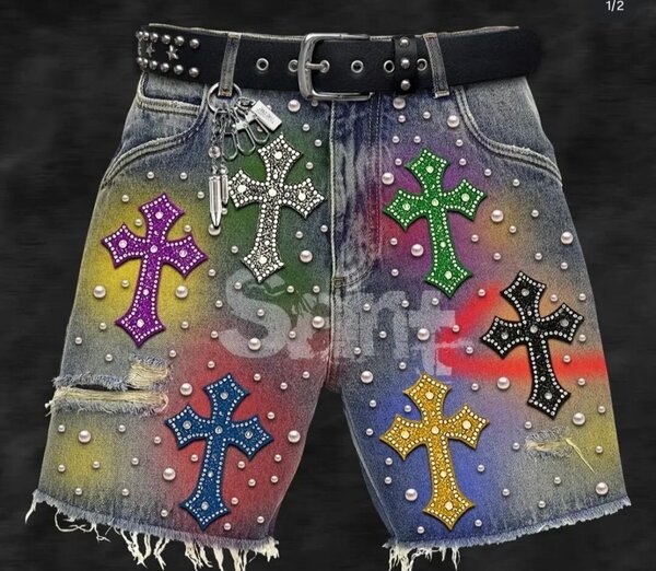 Shorts en jean avec motifs croix