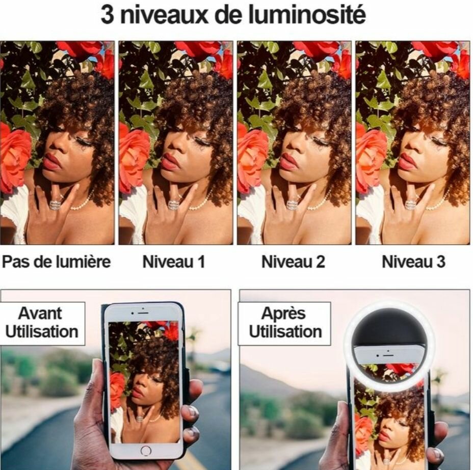 Support de trépied téléphone selfie pour anneau lumineux-noi