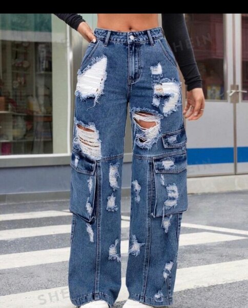 Jean cargo déchiré femme