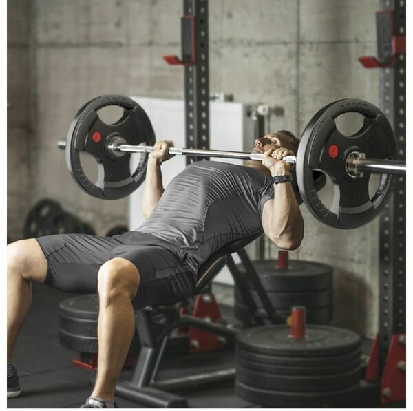 25KG Olympic Plates, Barbell Three Handles Tri-Grip Black