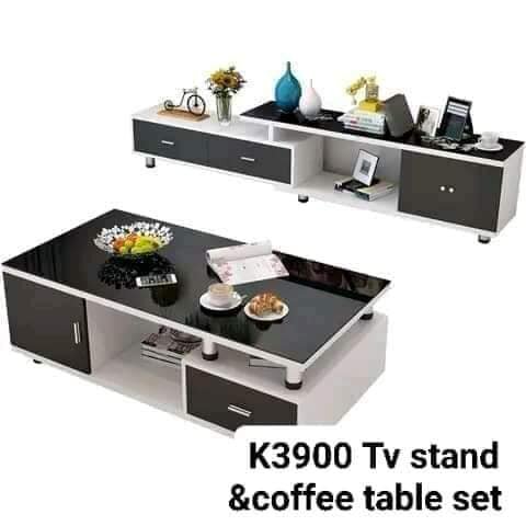 Black and white tv stand and table