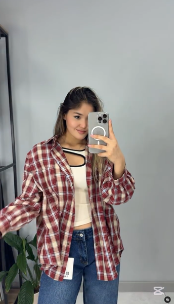 Винтажная рубашка в клетку с длинным рукавом😍