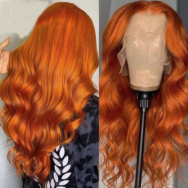 30 32Inch Ginger Orange Body Wave Human Hair Lace Frontal Wi