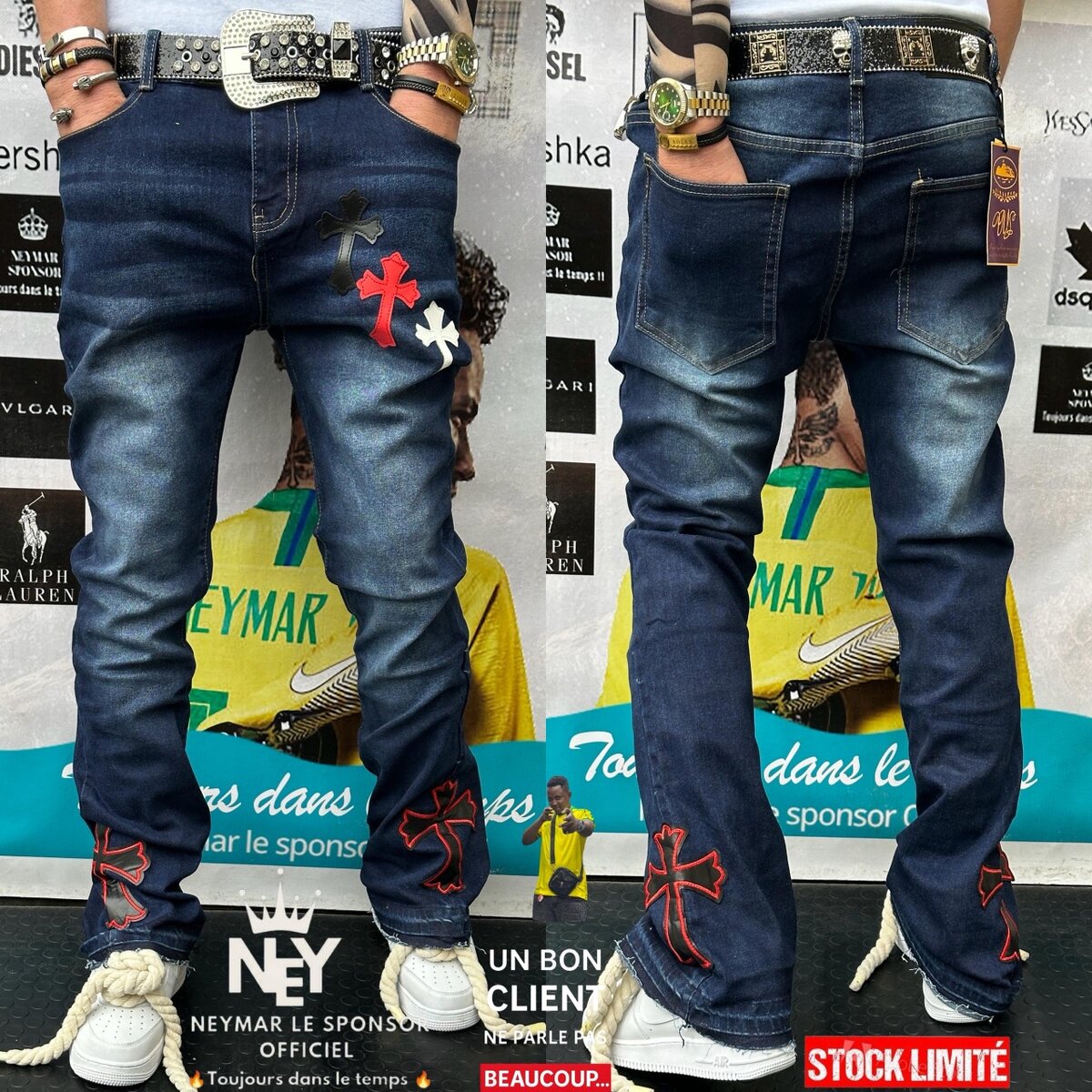 Jeans en denim brodé homme