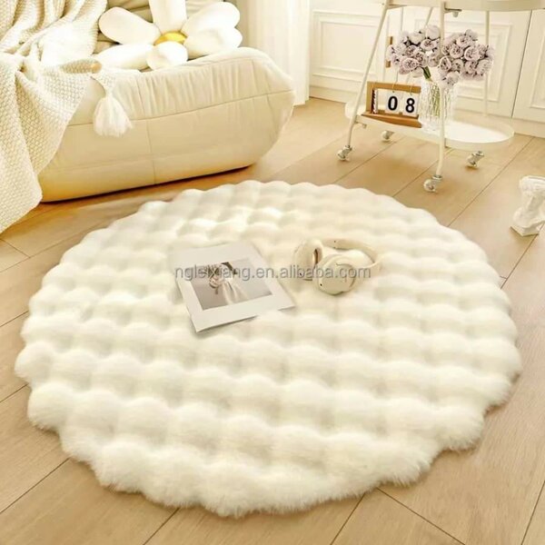 Tapis circulaire en fourrure de lapin peluche moelleux