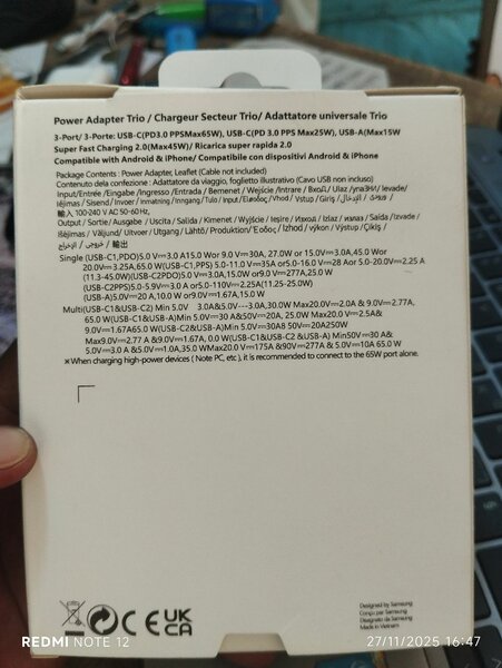 Chargeur Rapide Samsung 65W Trio