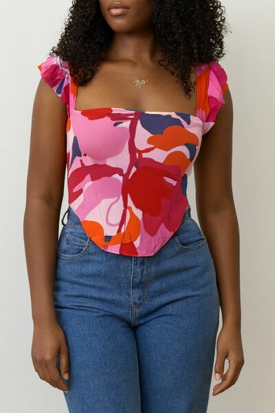 Top à lacets floral vibrant