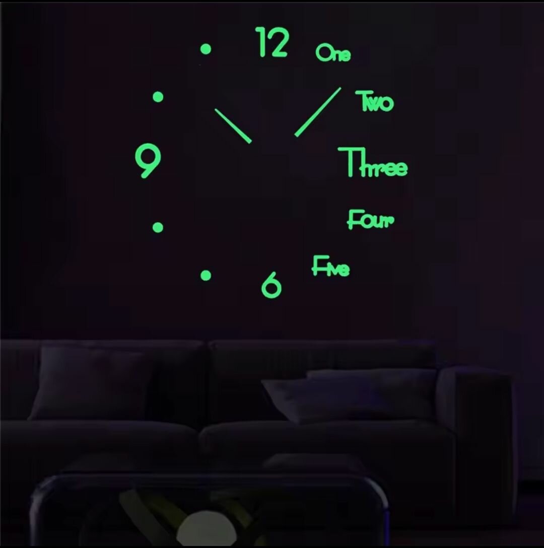 Glow in dark 3d wall clock big