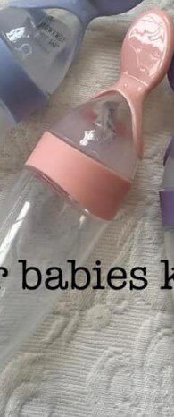 Silicone bottle with spoon pink