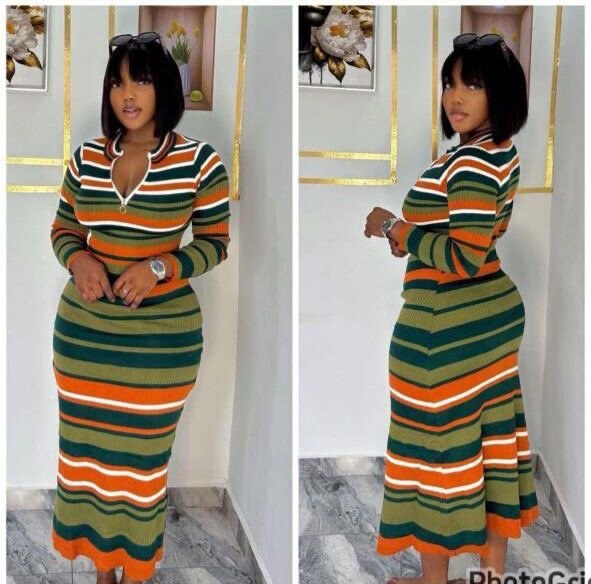 Robe rayée à manches longues