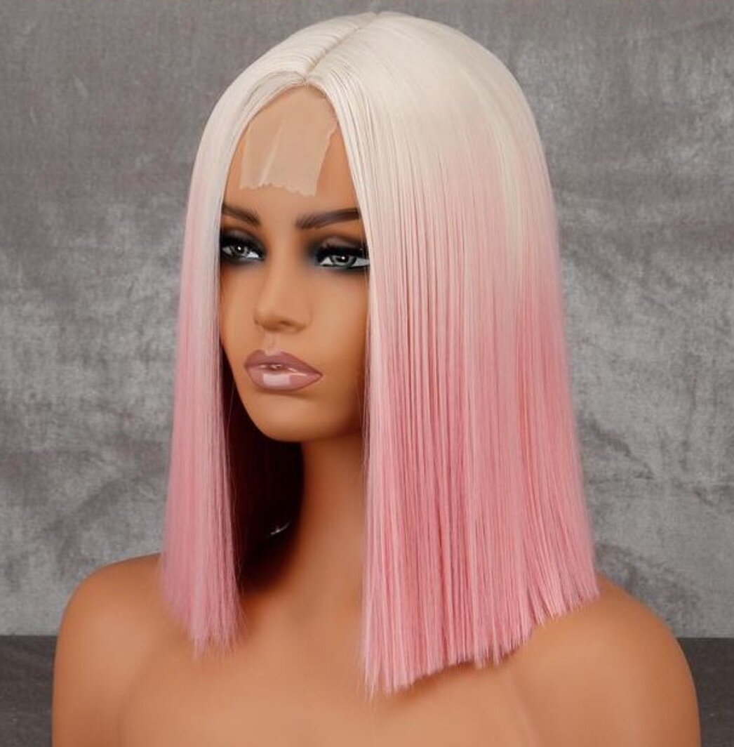 Werd Short Blonde Ombre Pink Synthetic Bob Wig Ladies Party